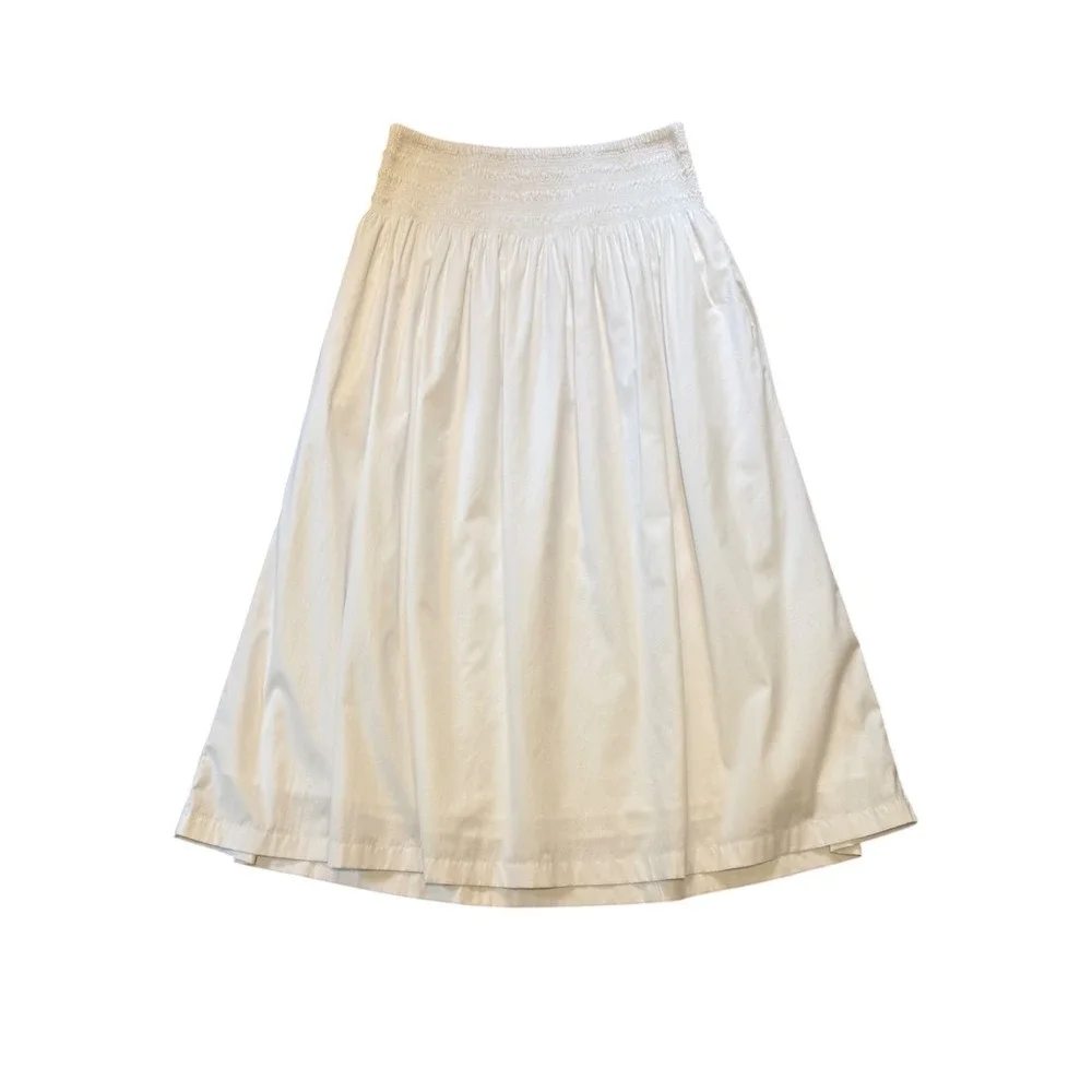 Madewell Smocked Waist Midi Skirt In Poplin White NU637 Women's Large New
